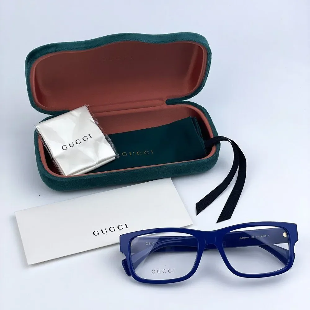 NEW Gucci  GG1141O 002 Blue Square Men Eyeglasses